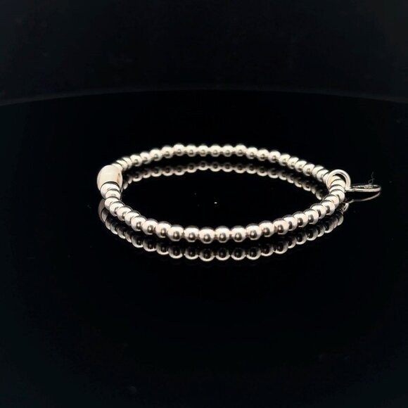 925 Sterling Silver Beaded Stretch Stacking Bracelet MOP Letter Initial J - Picture 3 of 6